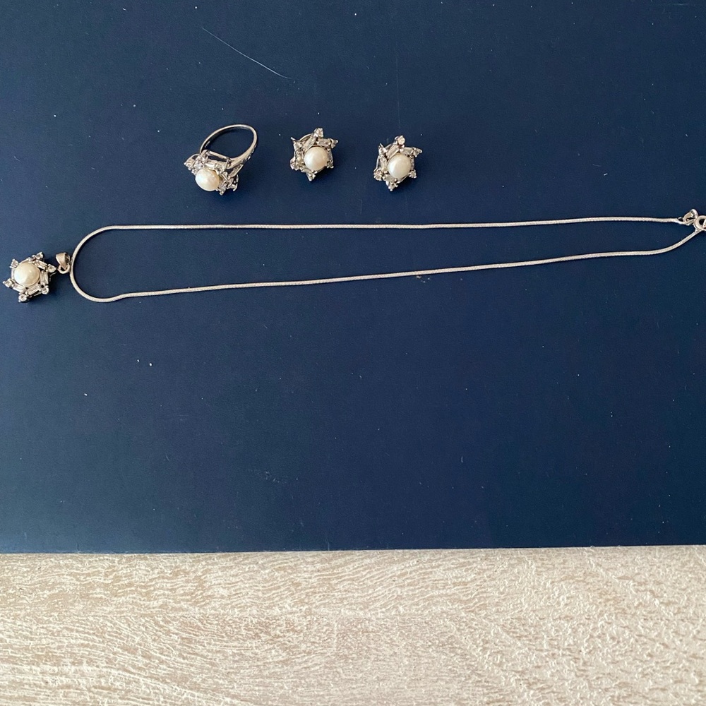 Elegant Silver and White Jewelry Set